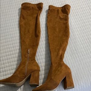 Women's Over-the-Knee Suede Block Heel Boots in Cognac